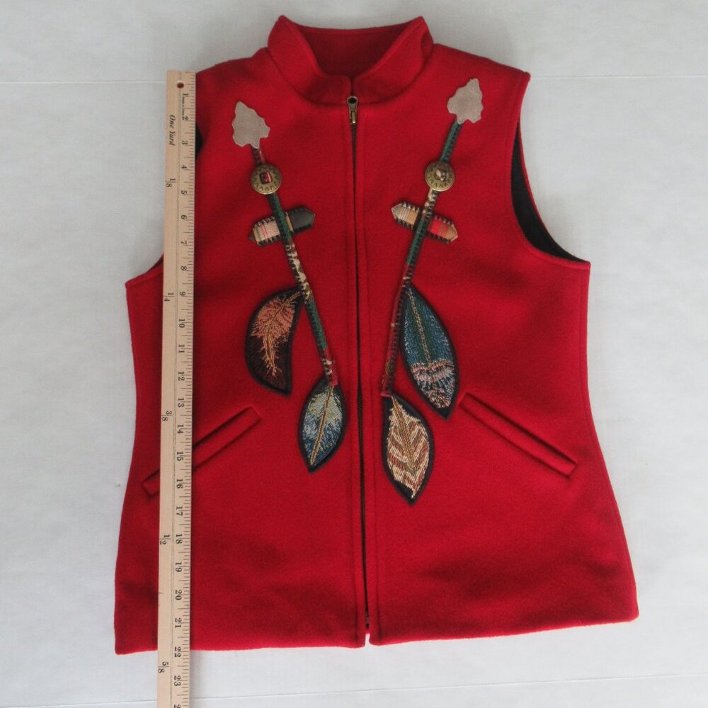 Vintage Coloratura 100% Wool Feather Concho Appliqué Vest Western USA Made M - Picture 9 of 12